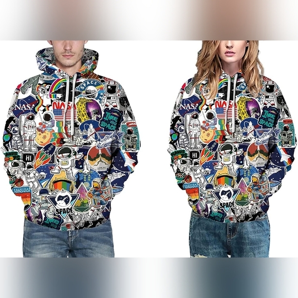 New Men's Graphic Drawstring Hoodie Sweater Multiple Sizes - Picture 5 of 5